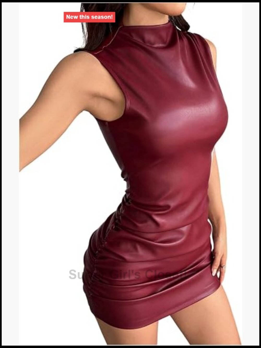 Y2K Sleeveless Ruched PU Leather Bodycon Dress Club Night Out